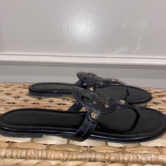 NOT FOR SALE: TORY BURCH Sz 9 Miller Black Patent Leather Thong Sandals - Picture 4 of 7